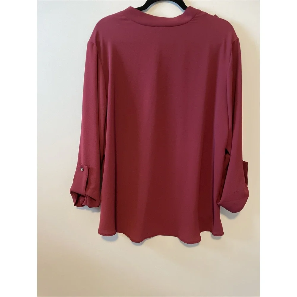 Maggie Sweet XL Rust Red Blouse Button Shoulder Long Sleeve Tunic Top